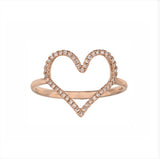 14K Yellow Gold Open Heart Shape Ring With Prong Set Round Diamonds