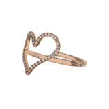 14K Yellow Gold Open Heart Shape Ring With Prong Set Round Diamonds