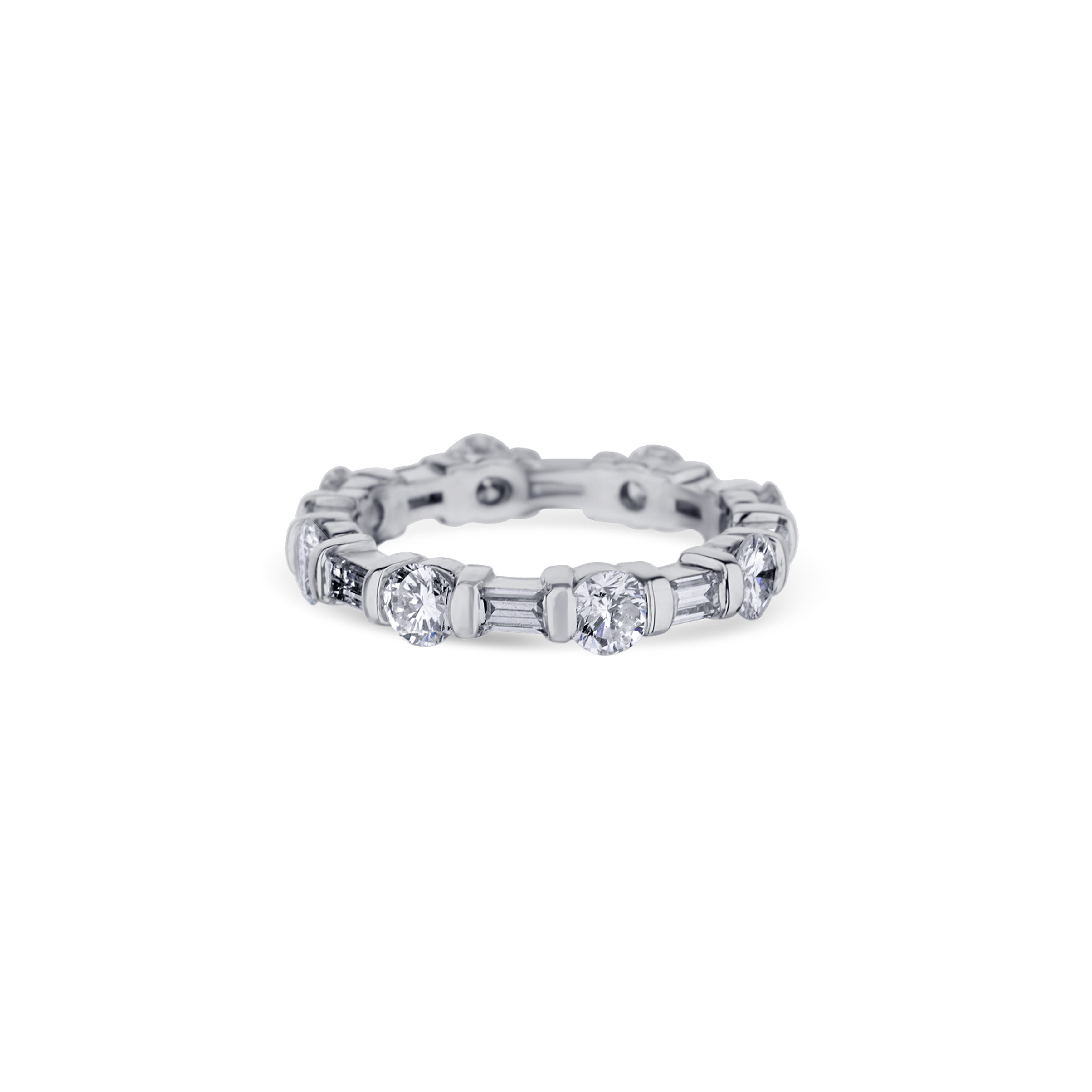 18K White Gold Tension-Set Round And Baguette-Cut Diamond Eternity Band