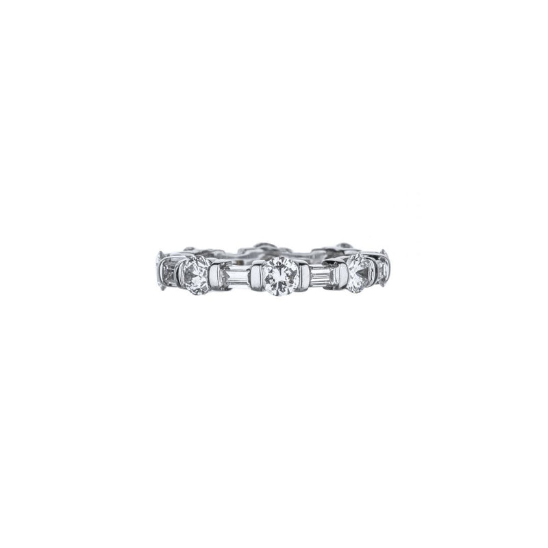 18K White Gold Tension-Set Round And Baguette-Cut Diamond Eternity Band