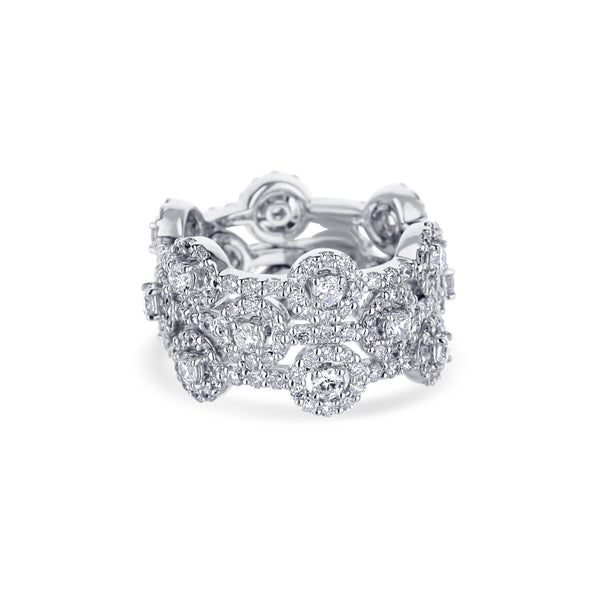 18K White Gold Staggered Triple-Row Diamond Eternity Band