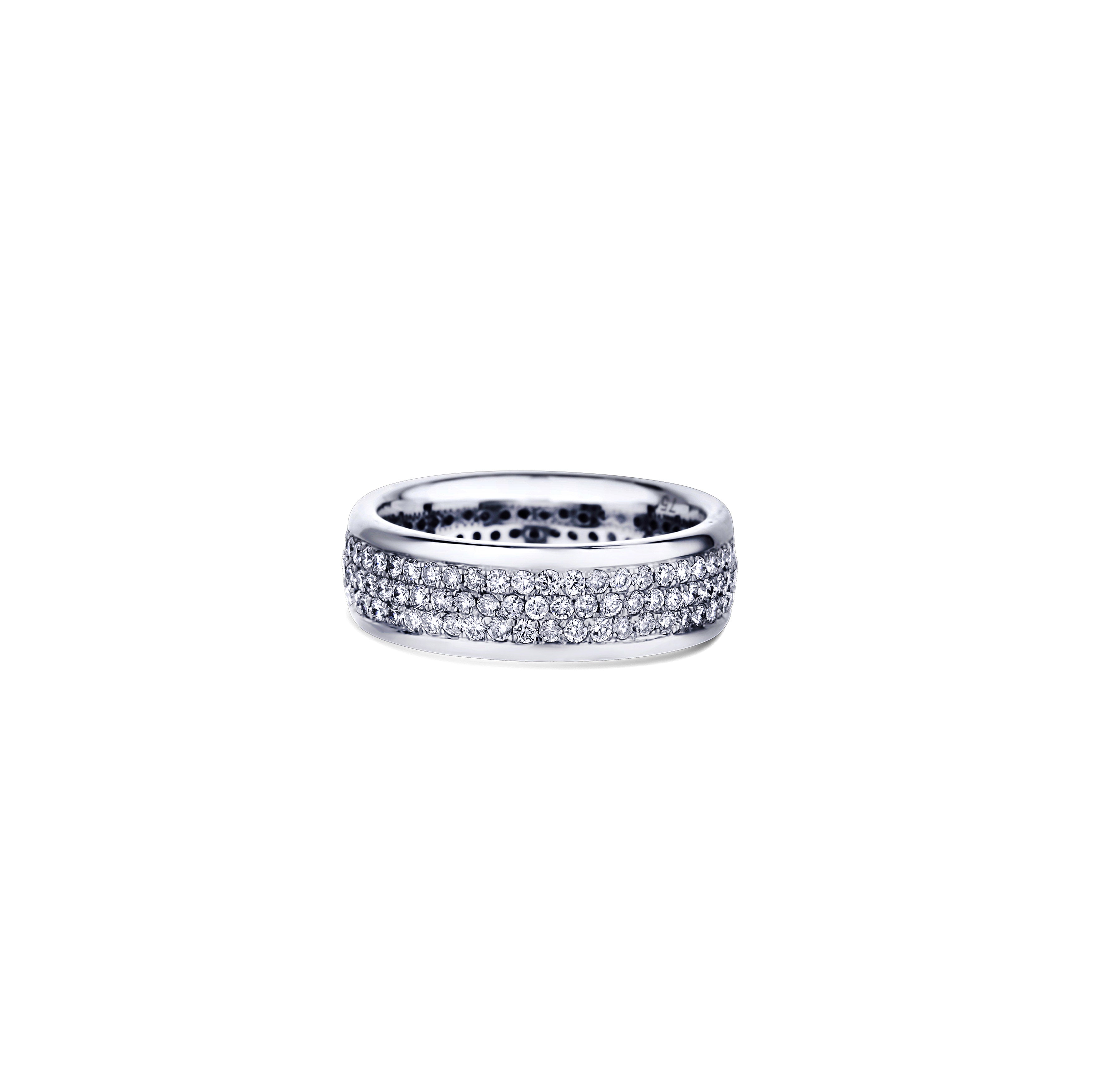 18K White Gold Pave Diamond Eternity Band With Rail Edging