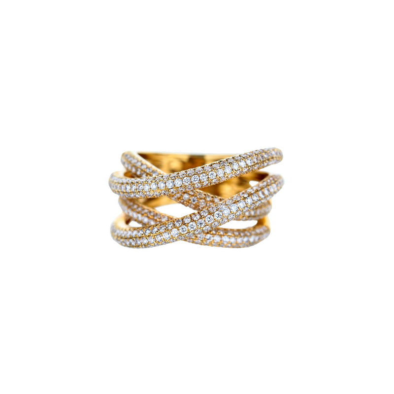 18K Rose Gold Four Row Overlapping Round Diamond Ring