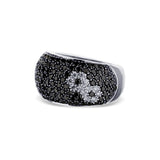 Black Diamond Flower Design Wide Band Ring