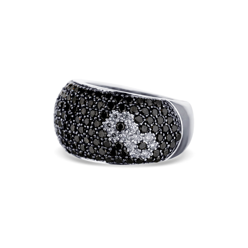 Black Diamond Flower Design Wide Band Ring