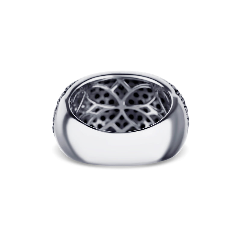 Black Diamond Flower Design Wide Band Ring