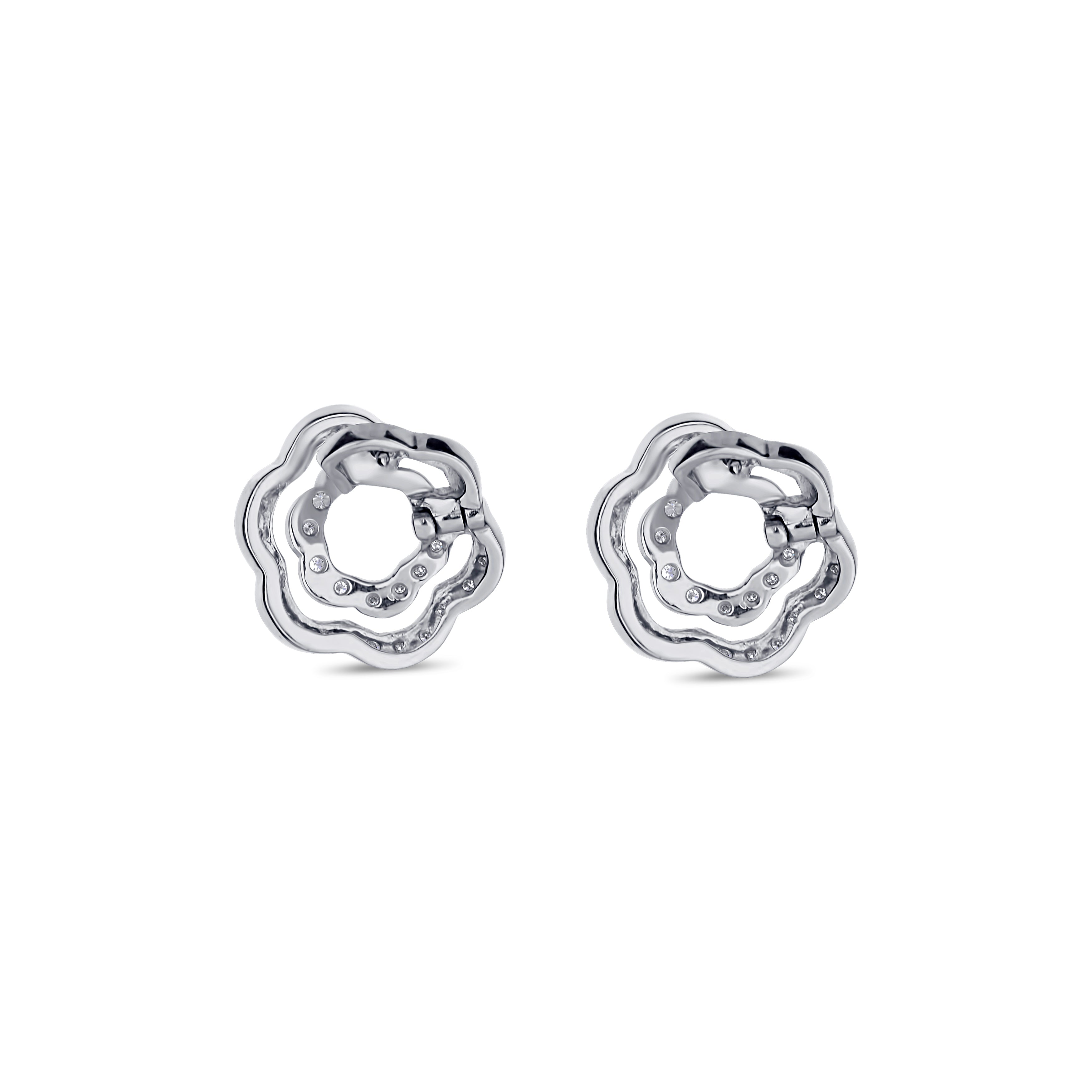 18K White Gold Double-Row Soft Flower Diamond Earrings