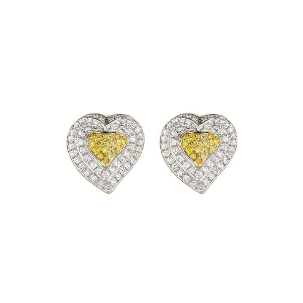 18K Yellow & White Gold Yellow & White Diamond Heart Earrings