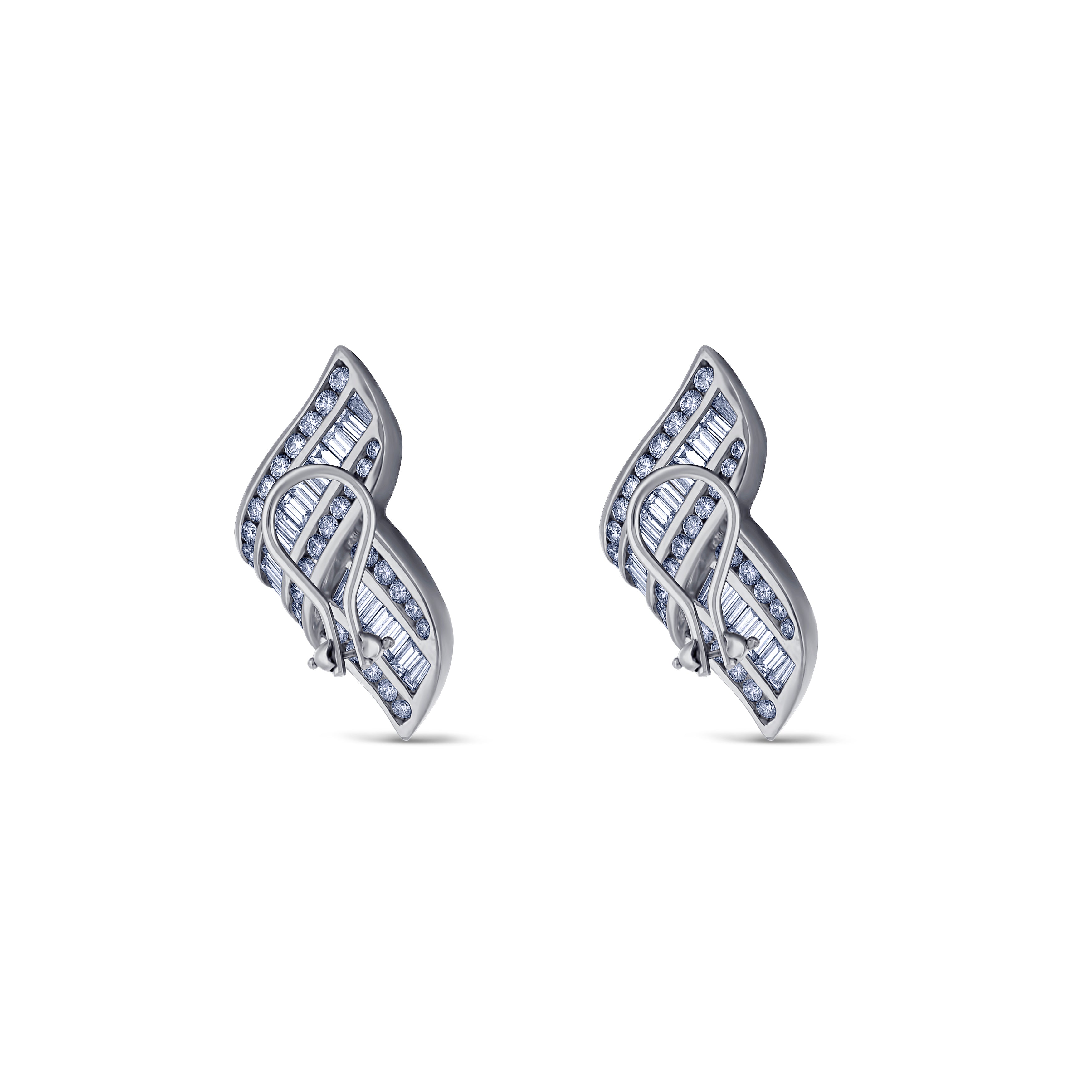 Platinum Baguette & Round Diamond Ribbon Earrings