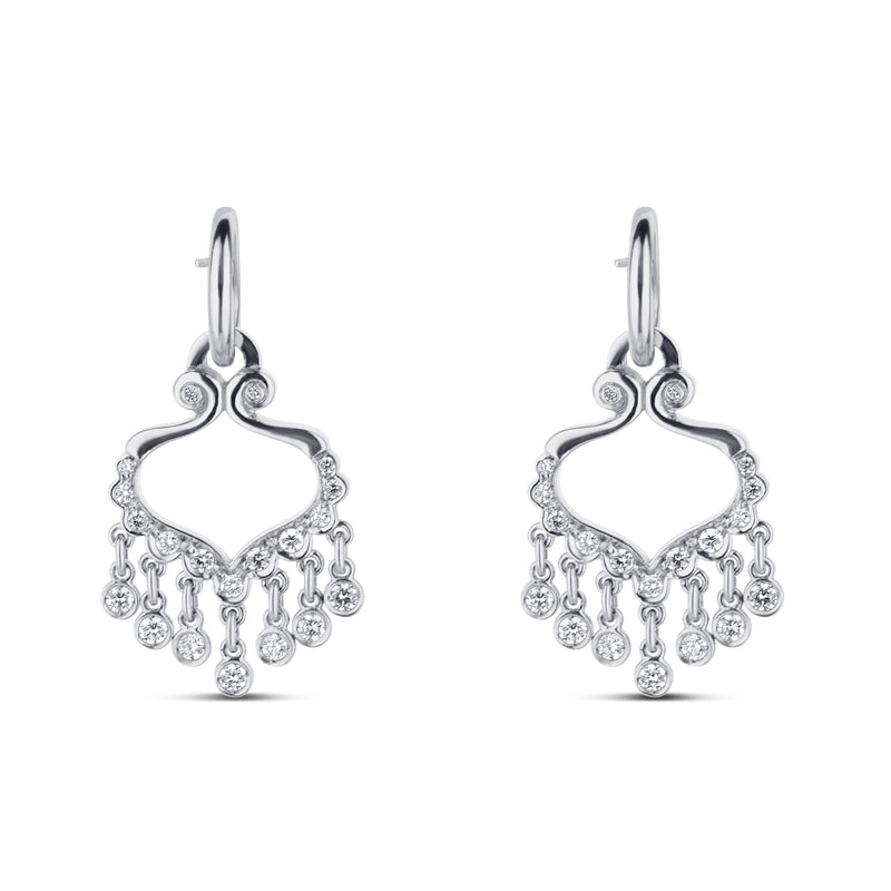18K White Gold Diamond Short Dangle Chandelier Earrings