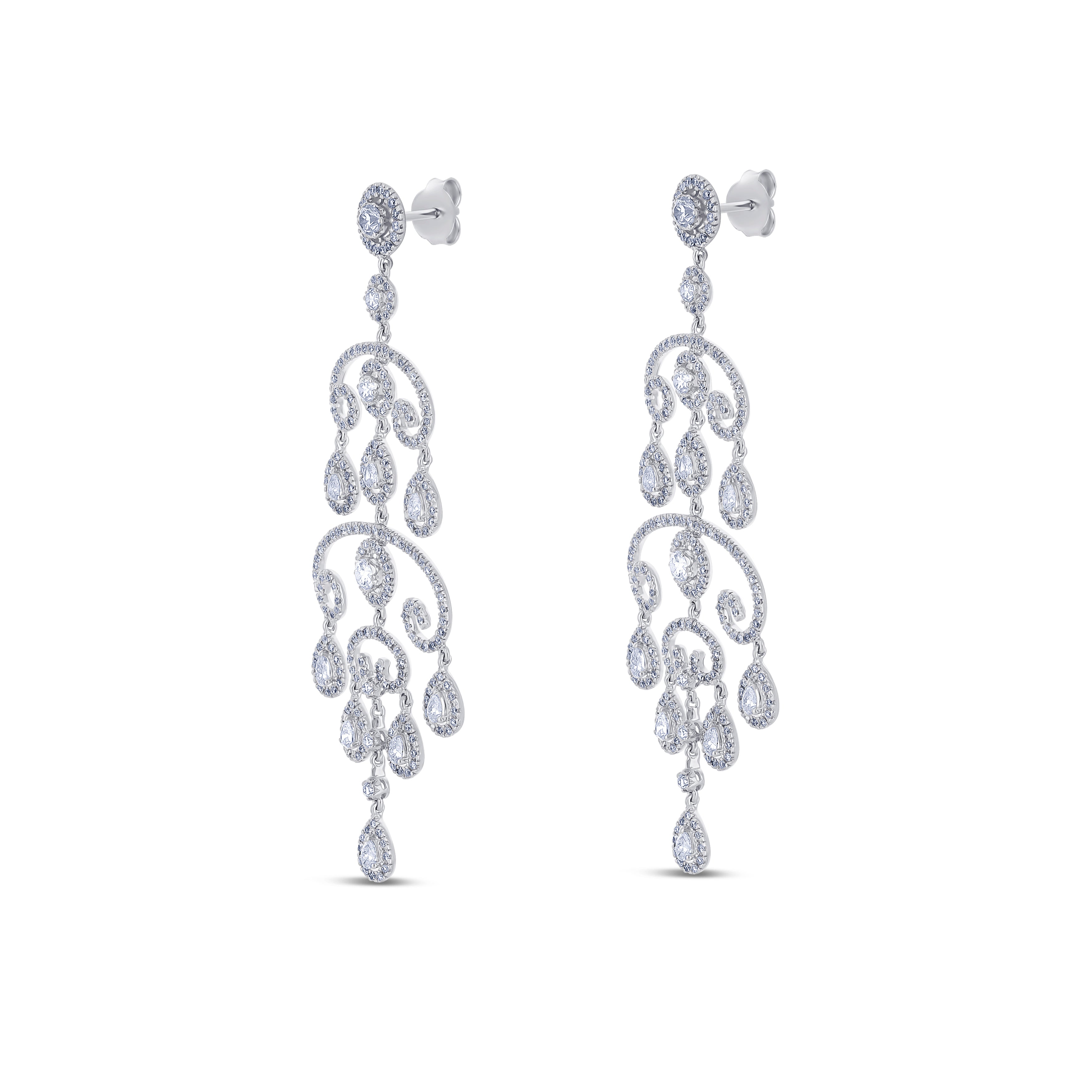 18K White Gold Long Pear-Drop Chandelier Earrings