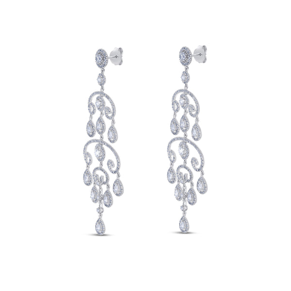 18K White Gold Long Pear-Drop Chandelier Earrings