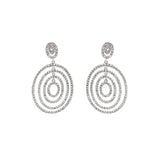 18K White Gold Concentric Oval Diamond Dangle Earrings