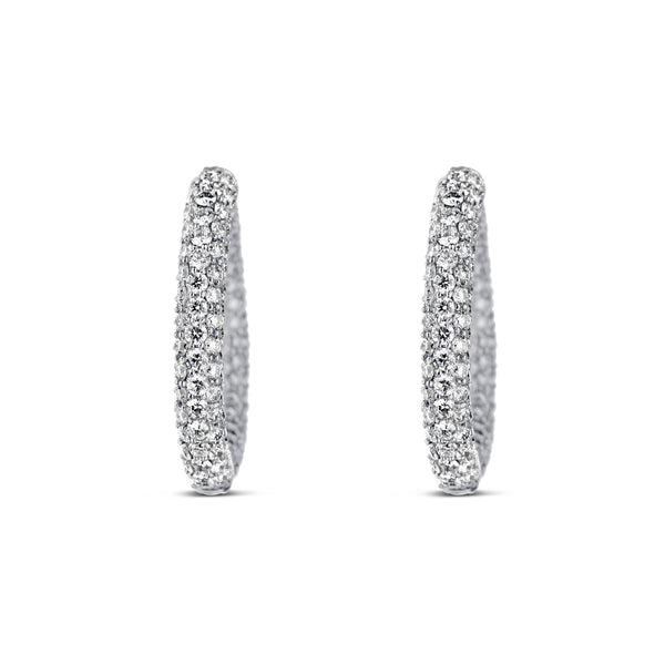 18K White Gold Round Tube Complete Pave Diamond Hoops