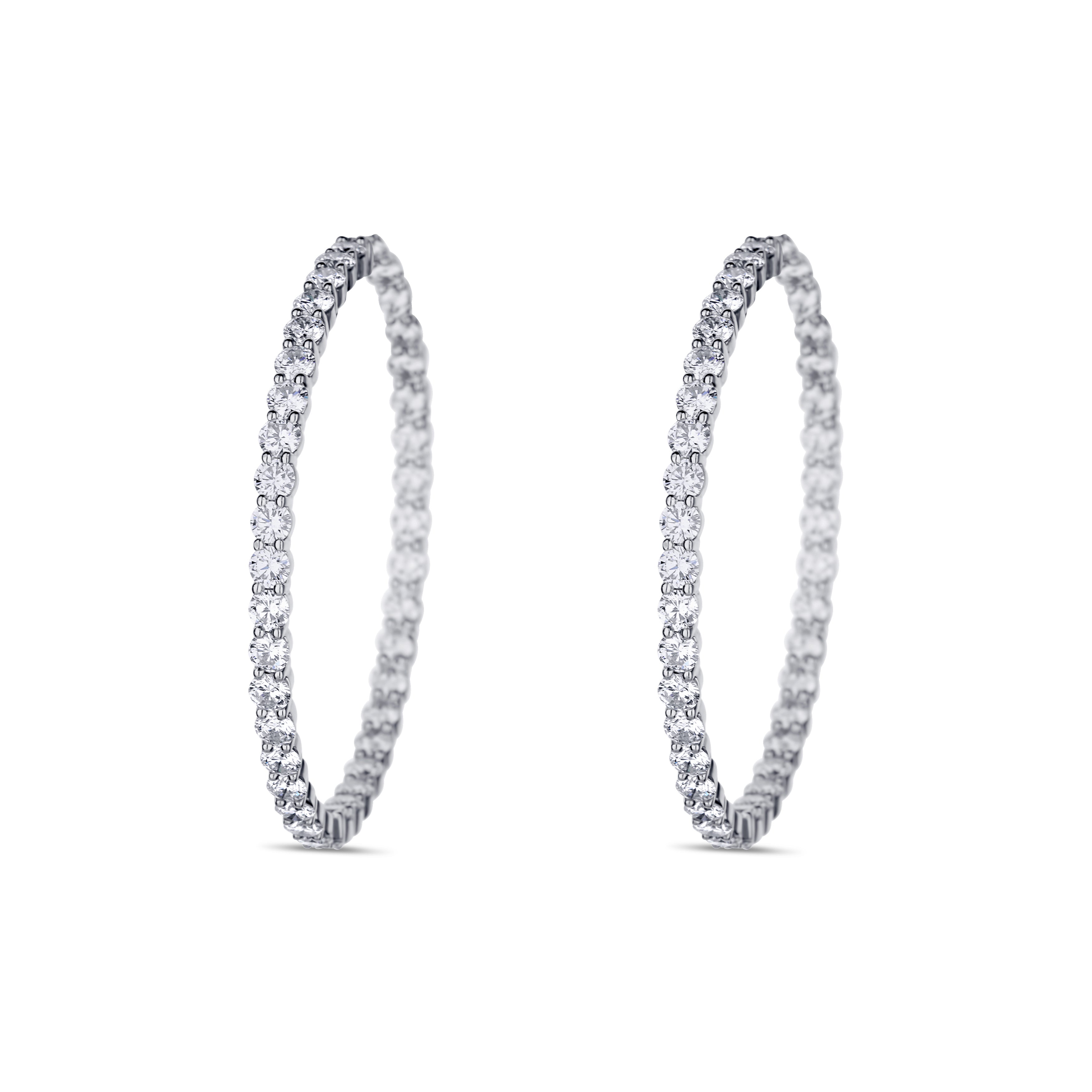18K White Gold Extra-Large Mutual-Prong Inside-Outside Diamond Hoops