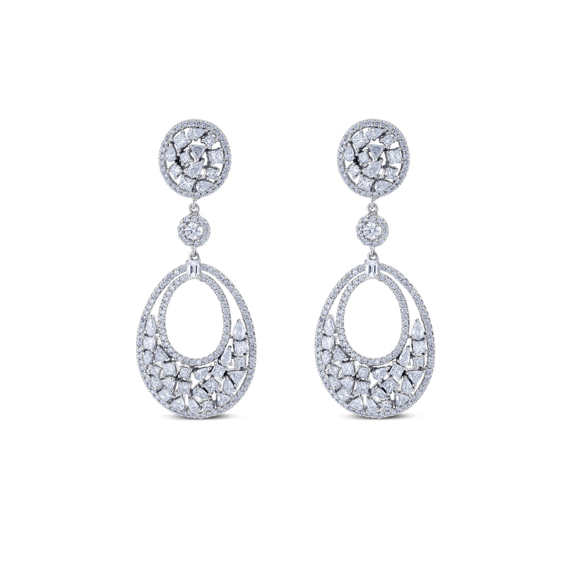 18K White Gold Multi-Shape Diamond Pear-Shape Dangle Earrings
