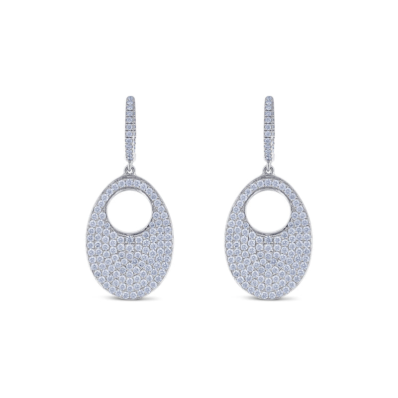 18K White Gold Oval Diamond Dangle Disc Earrings
