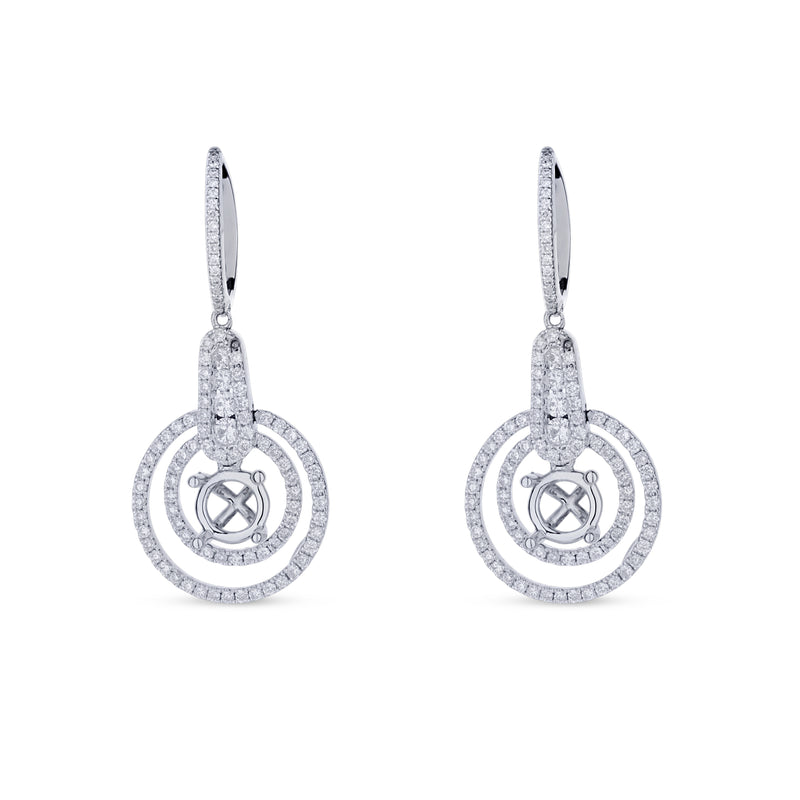 14K White Gold Diamond Setting Double-Halo Earrings