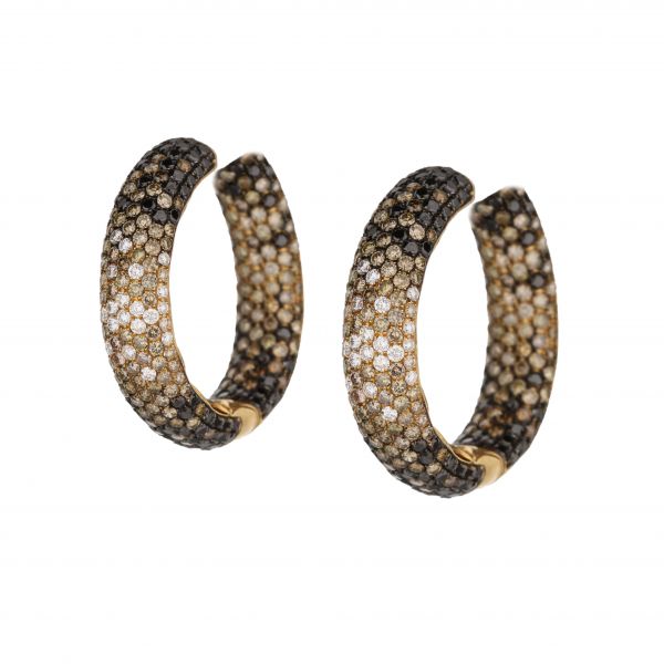 18K Rose Gold Wide Multicolored Diamond Gradient Pave Hoop Earrings