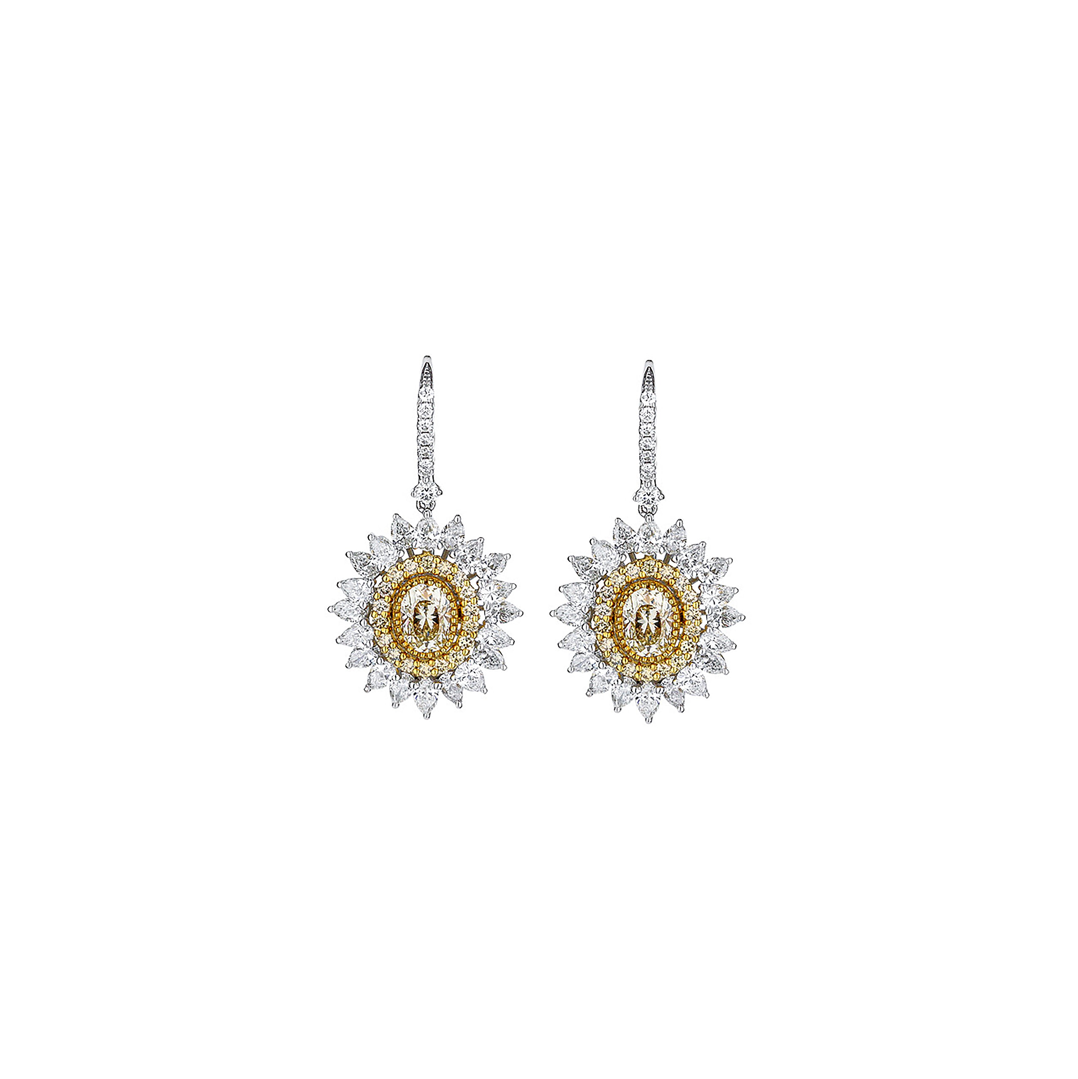 18K White & Yellow Gold White & Fancy-Yellow Diamond Sunburst Earrings
