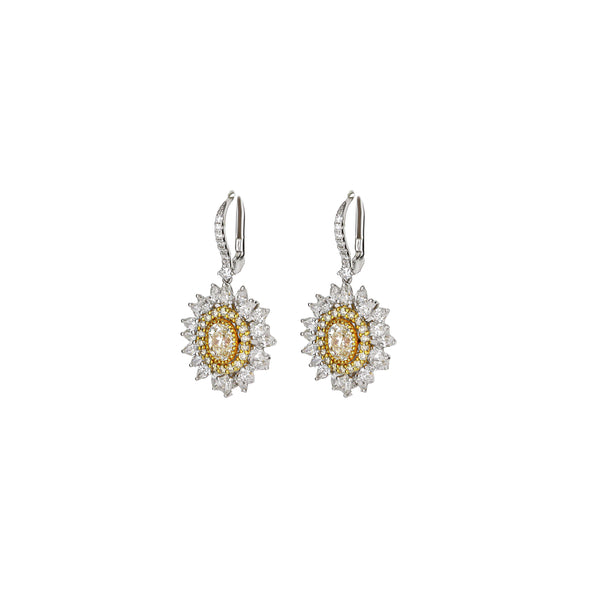 18K White & Yellow Gold White & Fancy-Yellow Diamond Sunburst Earrings