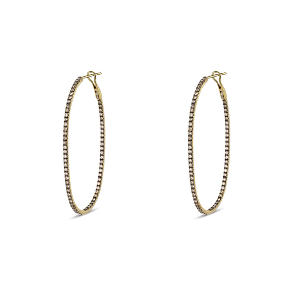 14K Yellow Gold Chocolate Daimond Large Oval Hoops