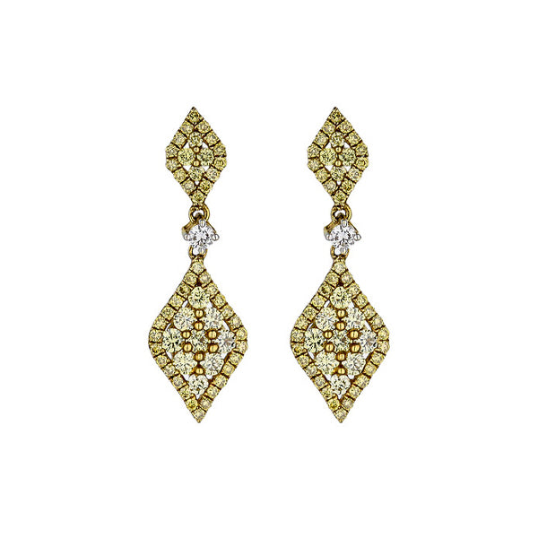 18K Yellow Gold Fancy Yellow Diamond Skinny Diamond-Shaped Drop Earrings