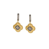 Black Rhodium-Plated 14K Yellow Gold Champagne Diamond Clover Dangle Earrings