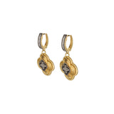 Black Rhodium-Plated 14K Yellow Gold Champagne Diamond Clover Dangle Earrings