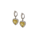 18K White & Yellow Gold Fancy Light Yellow Diamond Heart Drop Earrings