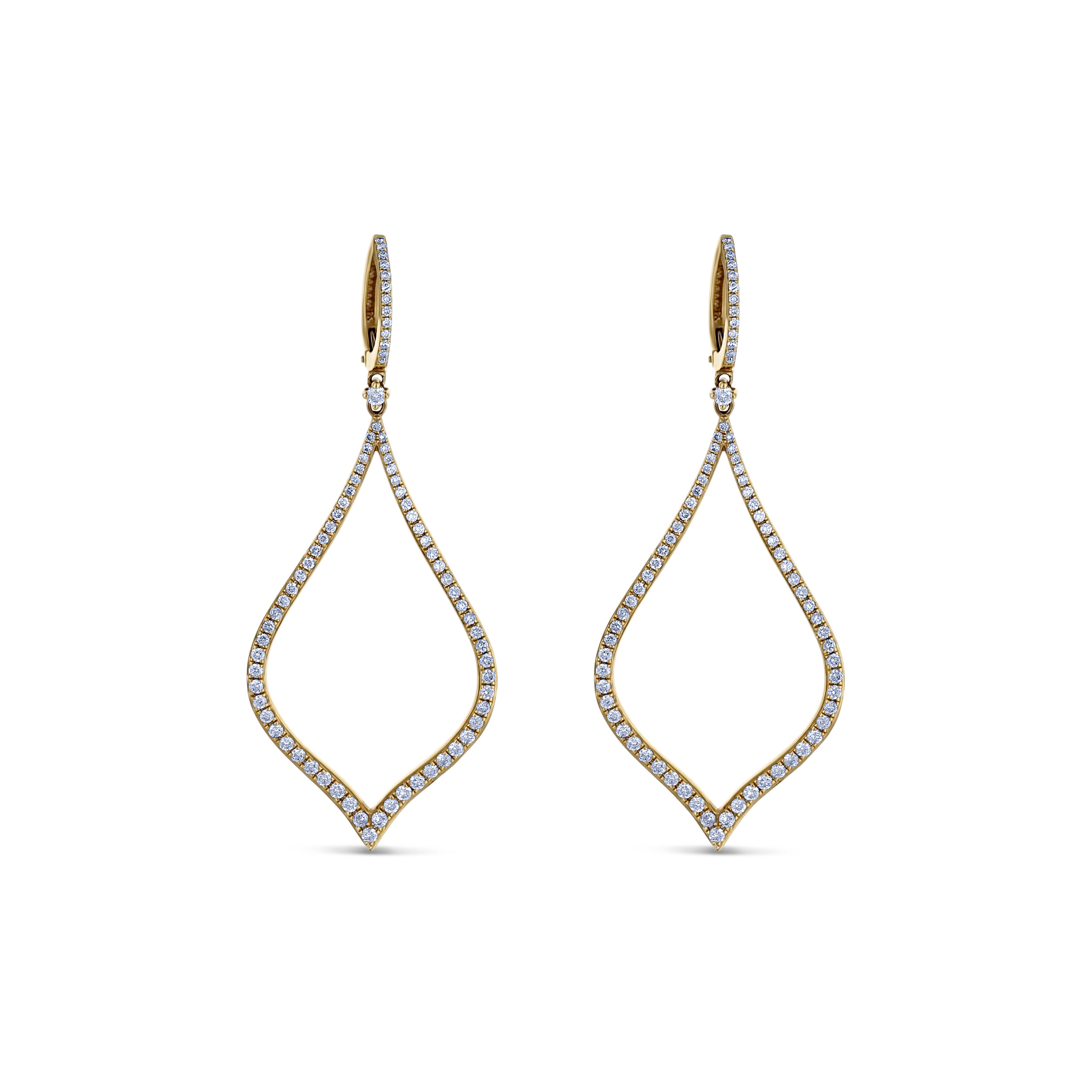 14K Yellow Gold Micropave Diamond Hollow Flame-Drop Earrings