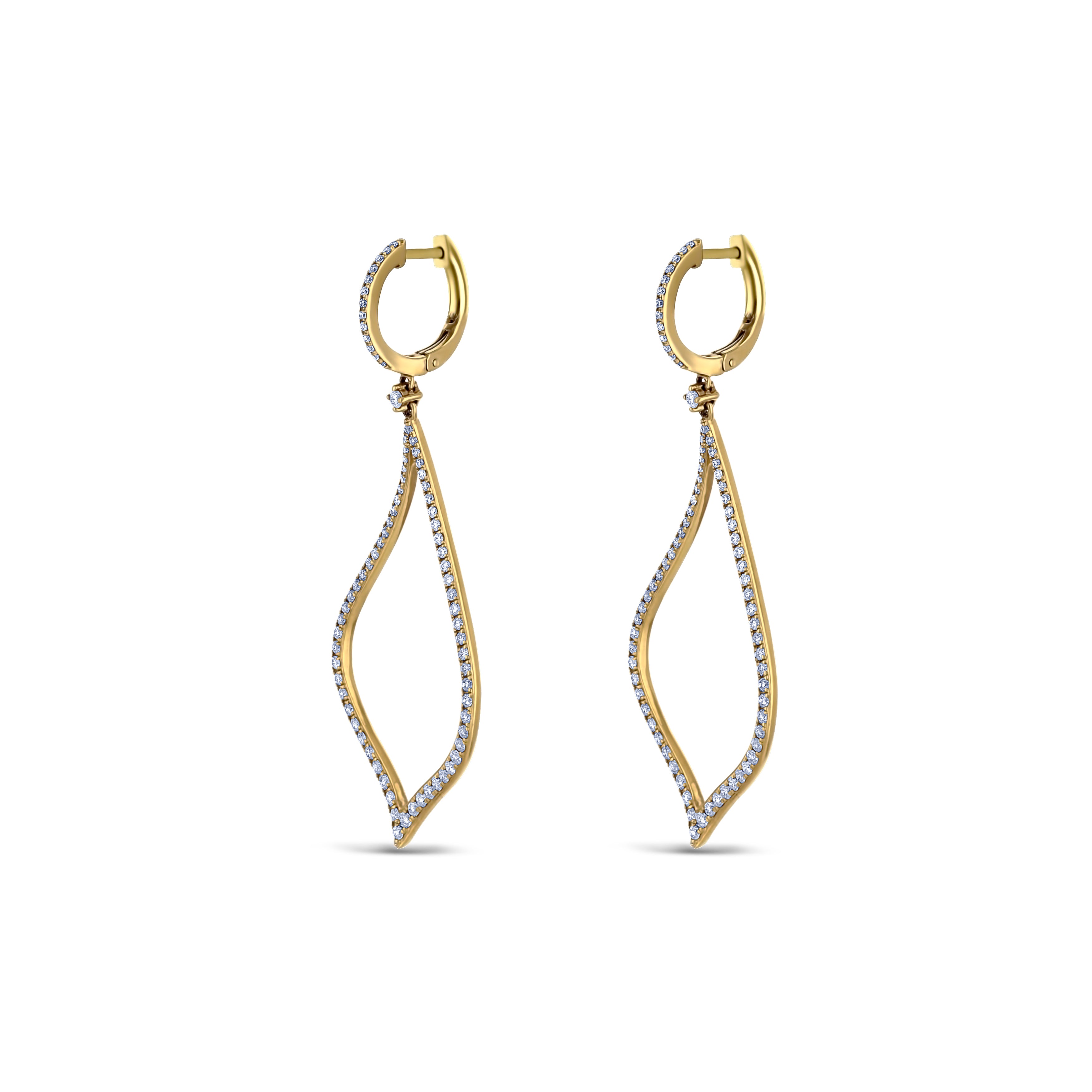 14K Yellow Gold Micropave Diamond Hollow Flame-Drop Earrings