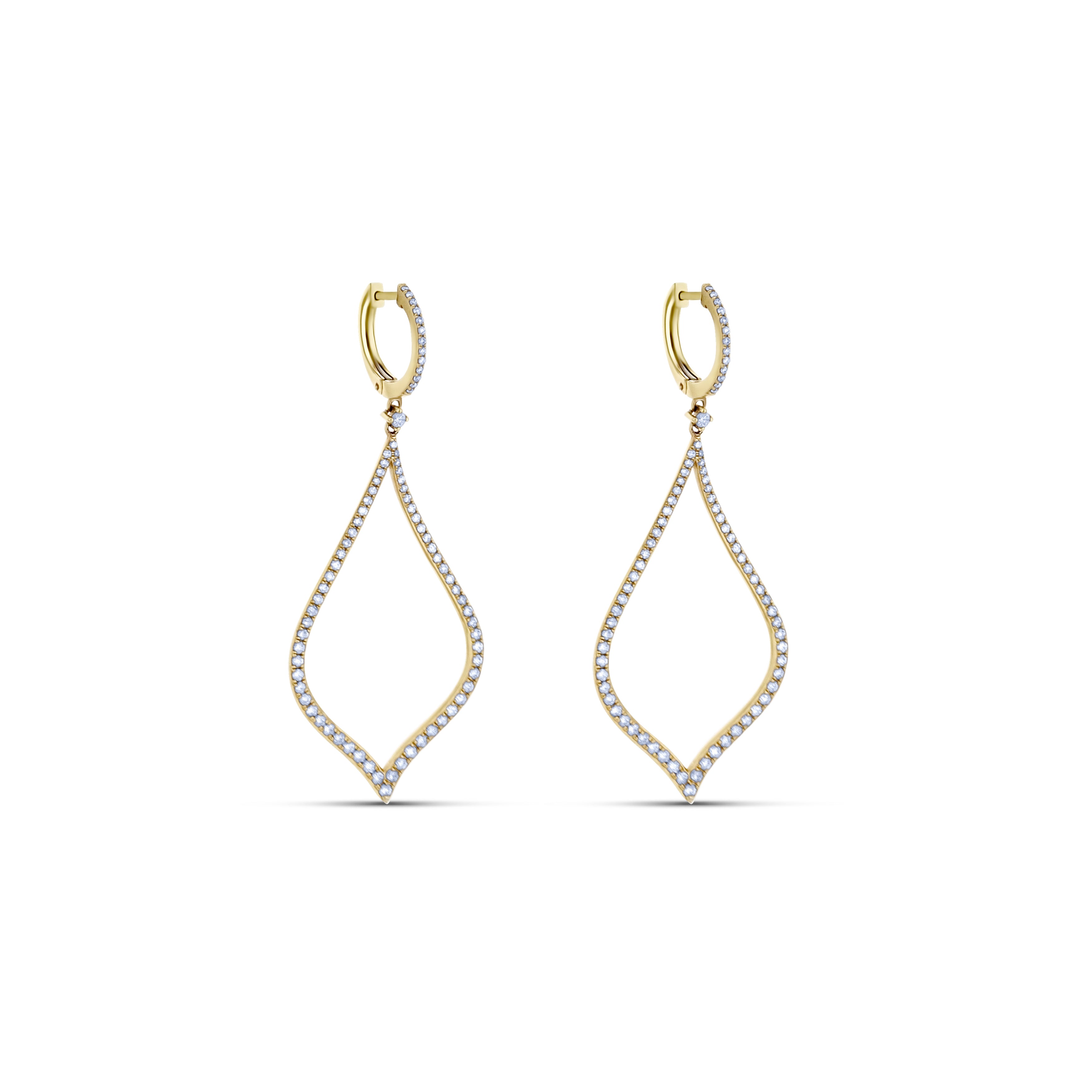 14K Yellow Gold Micropave Diamond Hollow Flame-Drop Earrings