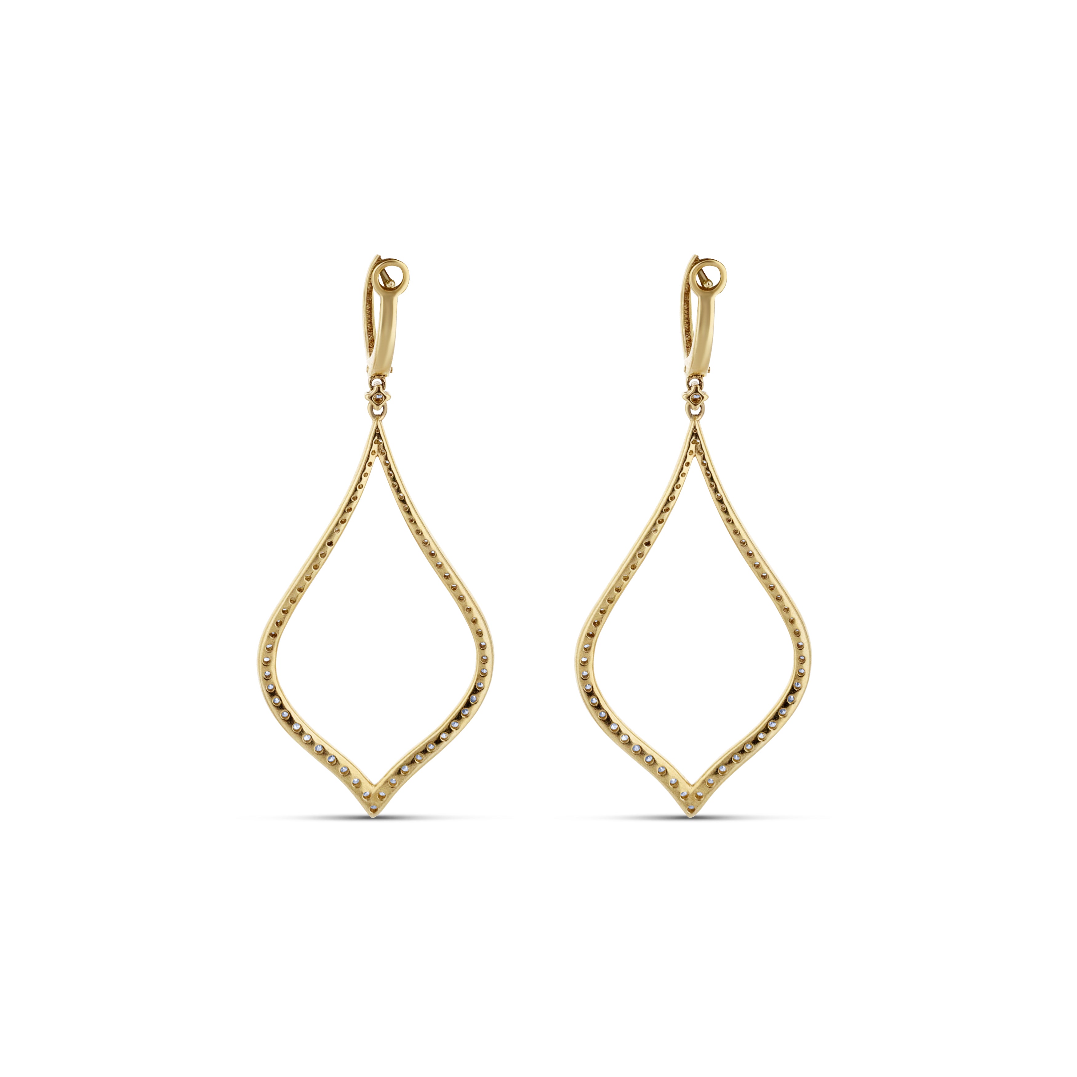 14K Yellow Gold Micropave Diamond Hollow Flame-Drop Earrings