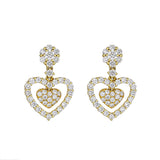 18K Yellow Gold Pave White Diamond Floating Heart Drops