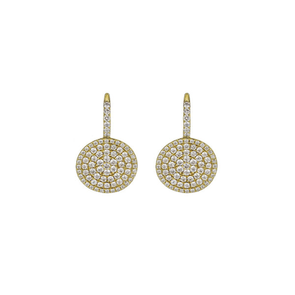 14K Yellow Gold Pave Disk Diamond Cluster Earrings