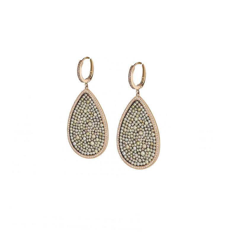 14K Rose Gold Pear Shaped Fancy Colored Diamond Cluster Drop Earrings