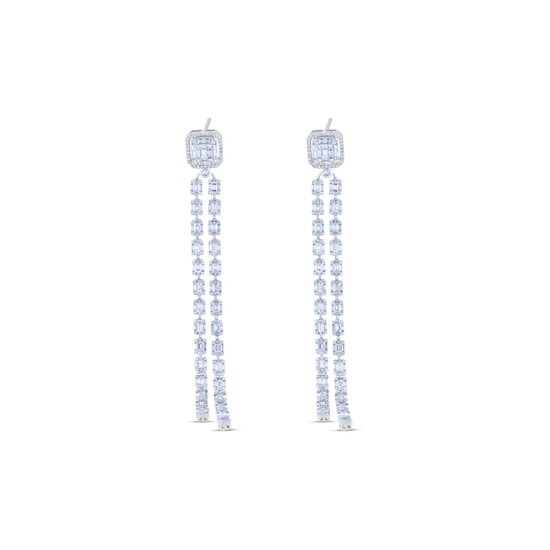 Emerald Cut Shoulder Duster With Round & Baguettes Diamond Earrings