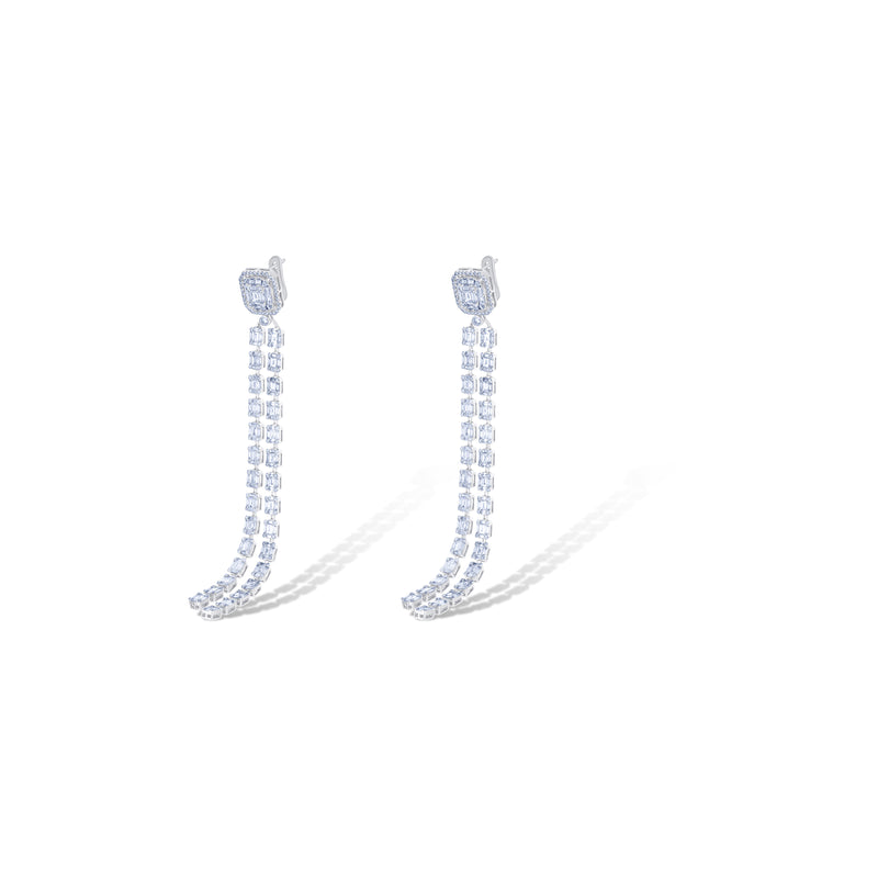 Emerald Cut Shoulder Duster With Round & Baguettes Diamond Earrings