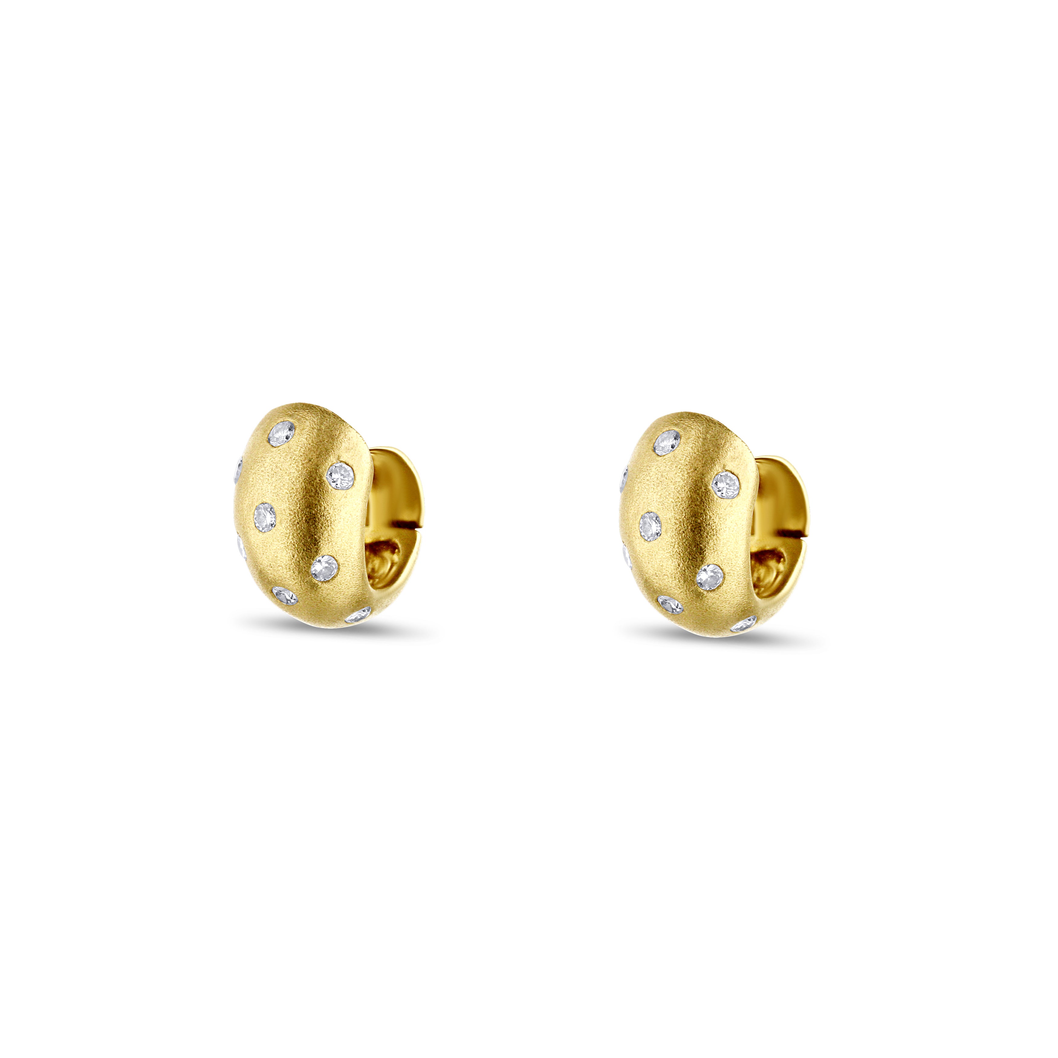 14 Karat Yellow Gold Mounted With Small Diamond Huggie Hoop Earrings
