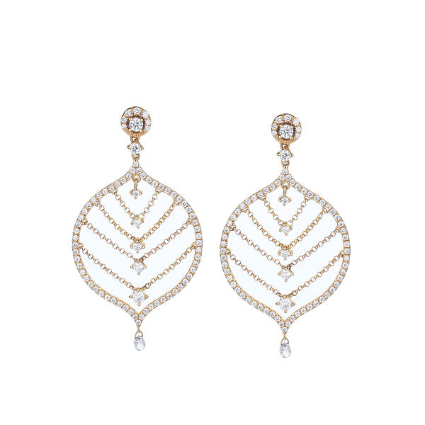 18K Rose Gold Diamond Leaf Drop Cage Earrings