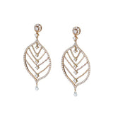 18K Rose Gold Diamond Leaf Drop Cage Earrings