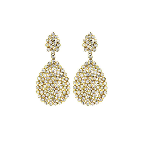 14K Yellow Gold Bezel Set Pear Shaped Diamond Dangle Earrings