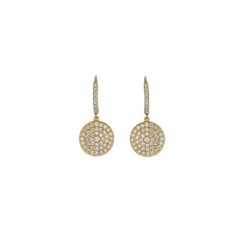 18K Yellow Gold Round Cluster Drop Earrings