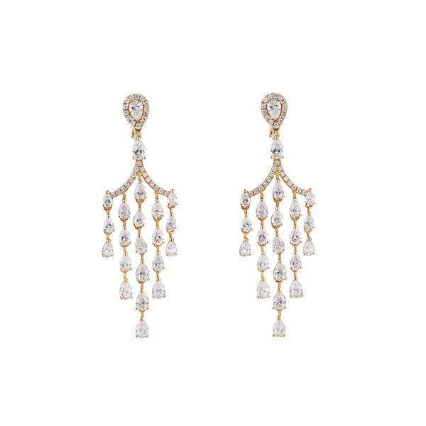 18K Rose Gold Pear Diamond Chandelier Dangle Earrings