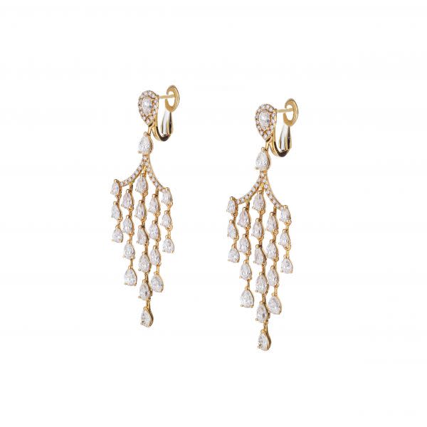 18K Rose Gold Pear Diamond Chandelier Dangle Earrings
