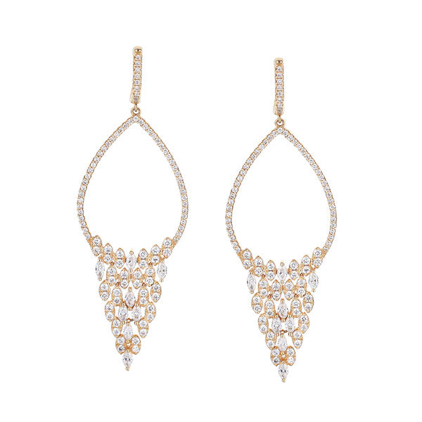 18K Rose Gold Marquis And Round Diamond Chandelier Drop Earrings