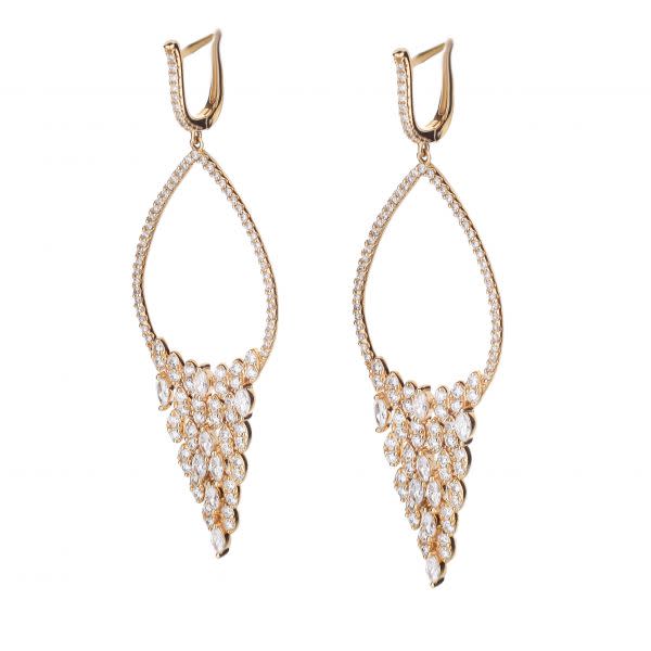 18K Rose Gold Marquis And Round Diamond Chandelier Drop Earrings