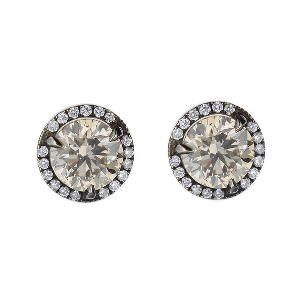 18K White Gold Champagne And Chocolate Diamond Stud Earrings