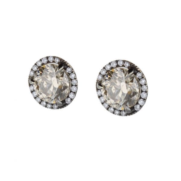 18K White Gold Champagne And Chocolate Diamond Stud Earrings